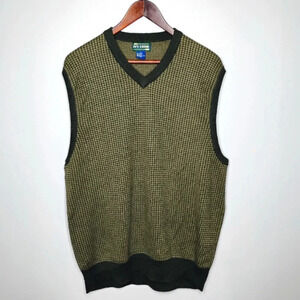 Vintage Ivy Crew Sweater Vest Mens  Large Green Heritage Houndstooth Preppy